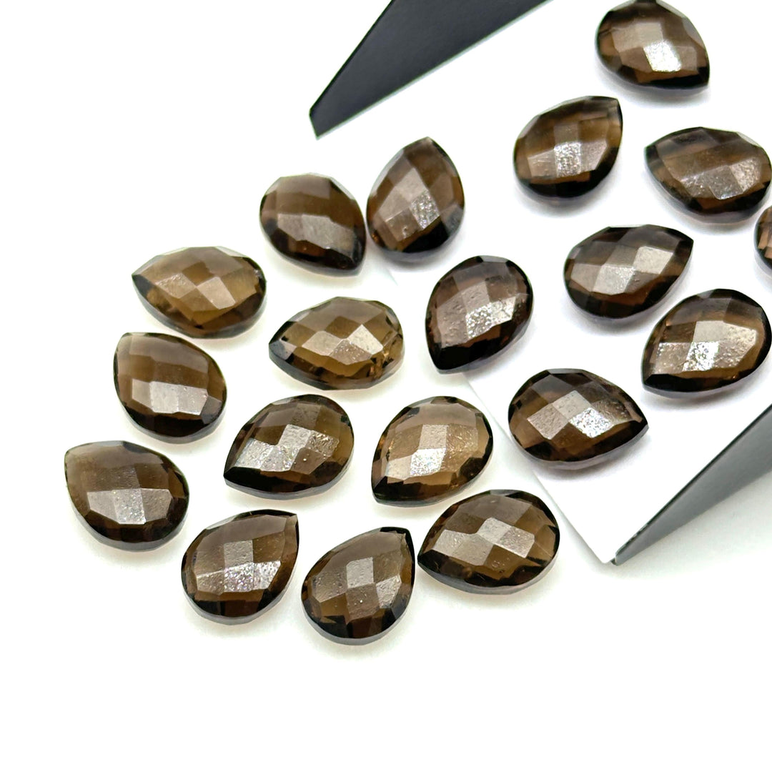 Natural Smokey Quartz Pear Shape Beads, AAA+ Quality Faceted Teardrop Bead, 9X12 MM Briolette Beads, Matched Pairs, Jewelry Making Beads