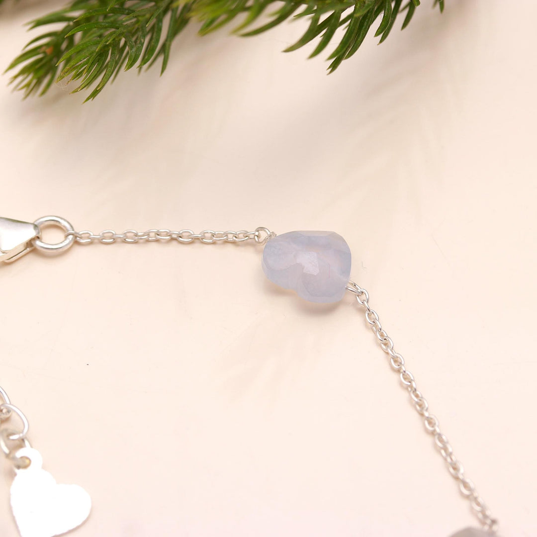 AAA Lace Agate Heart Shape Beads Bracelet, Lace Agate Heart Beads Bracelet, Women's Gift Chain Bracelet, 925 Silver Bracelet/Anklets