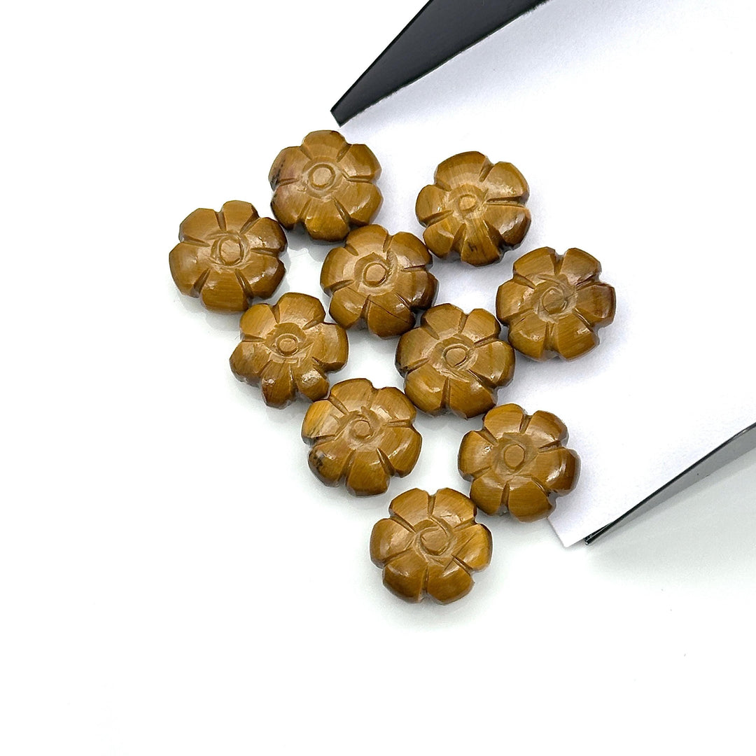 AAA Tiger's Eye Flower Shape Carvins, Natural Tiger Eye Flower Shape Carving, Jewelry Making Loose Gemstone Charms, 12 MM, Carved Crystals
