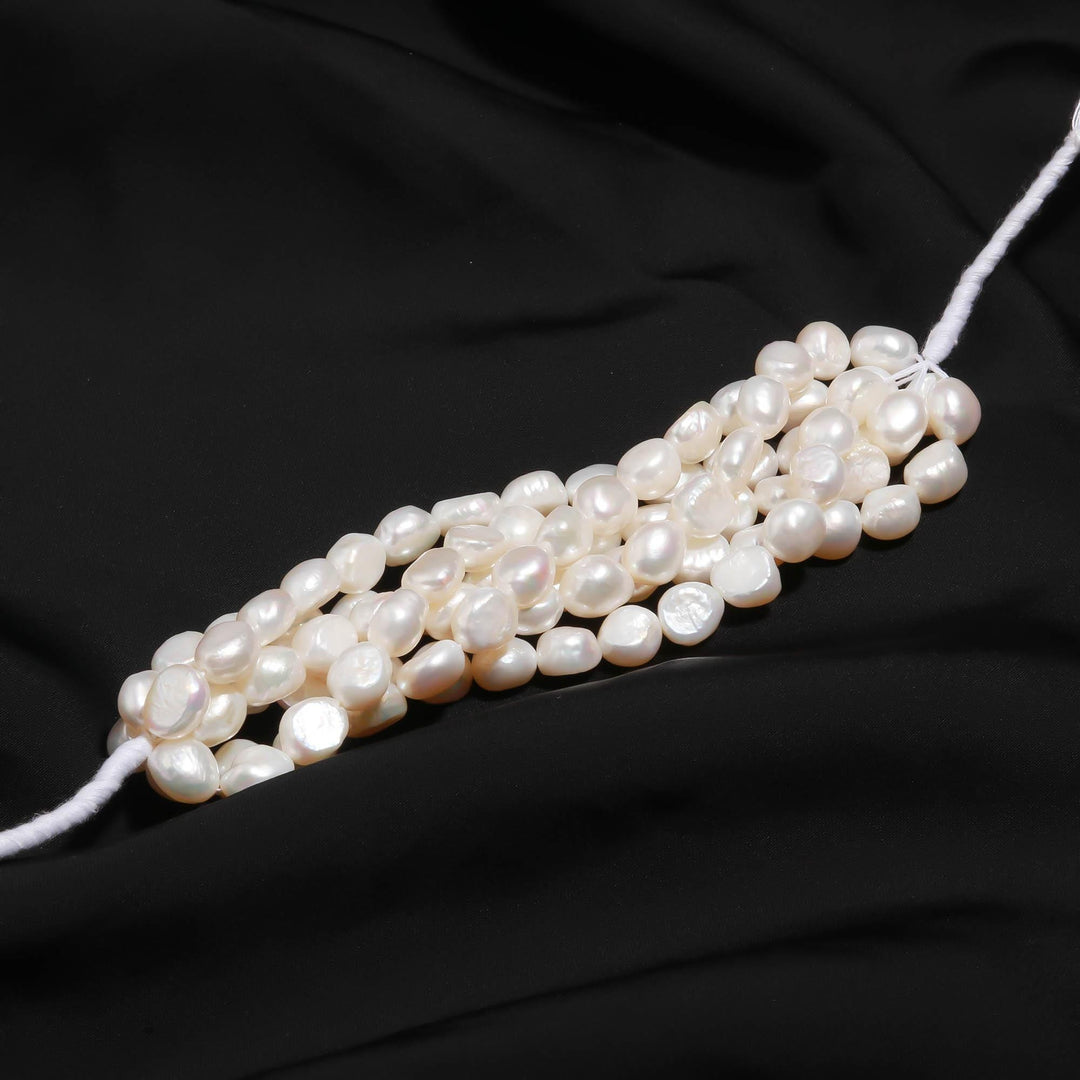 Natural Freshwater Oval Pearl Beads, AAA White Rice Pearls, High Lustre Pearl for Necklace Making, 10-11 MM Genuine Pearls, 5 Inch Strand