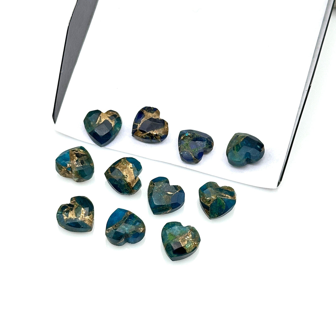 Neon Blue Mohave Turquoise Faceted Heart Shape Beads, Blue Copper Turquoise Heart Shape Carving Beads, 8 MM Heart Charm Gemstone Beads,