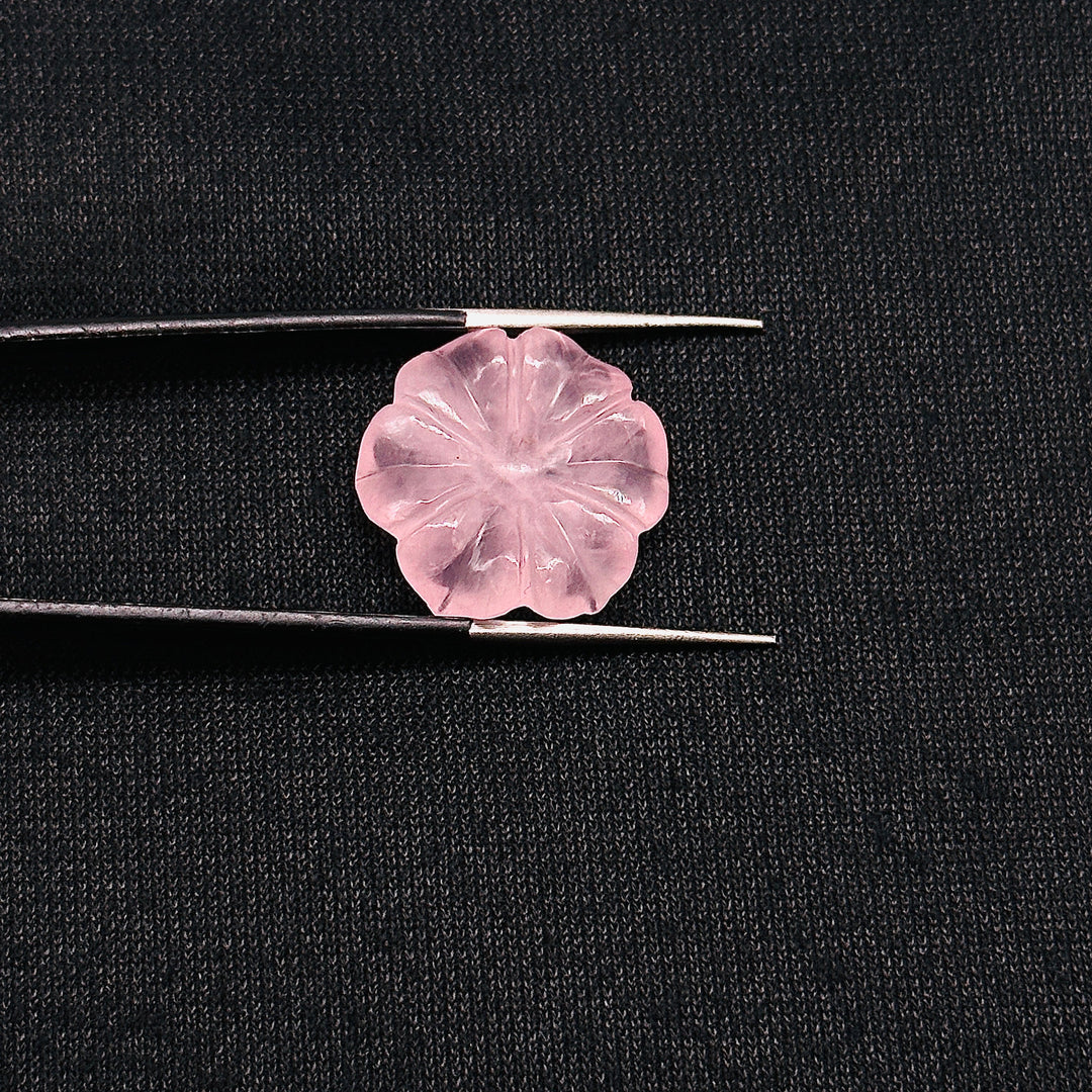 Natural Rose Quartz Flower Shape Carved Gemstone, Pink Flower Shape Carving, Carved Gemstone For Jewlery 17 mm, Craft Making Flower Charm