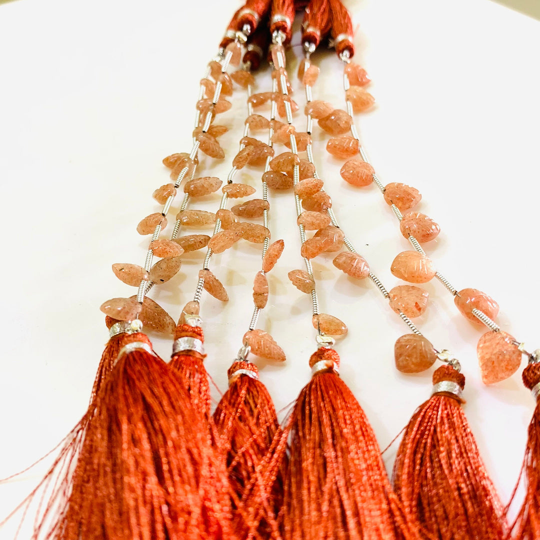 2,3,4,5,6 Pcs 100% Natural Sunstone Leaf Shape  Gemstone Briolettes, Hand Carved Leaf  Briolettes, Carved Briolettes, Gemstone For Jewellery
