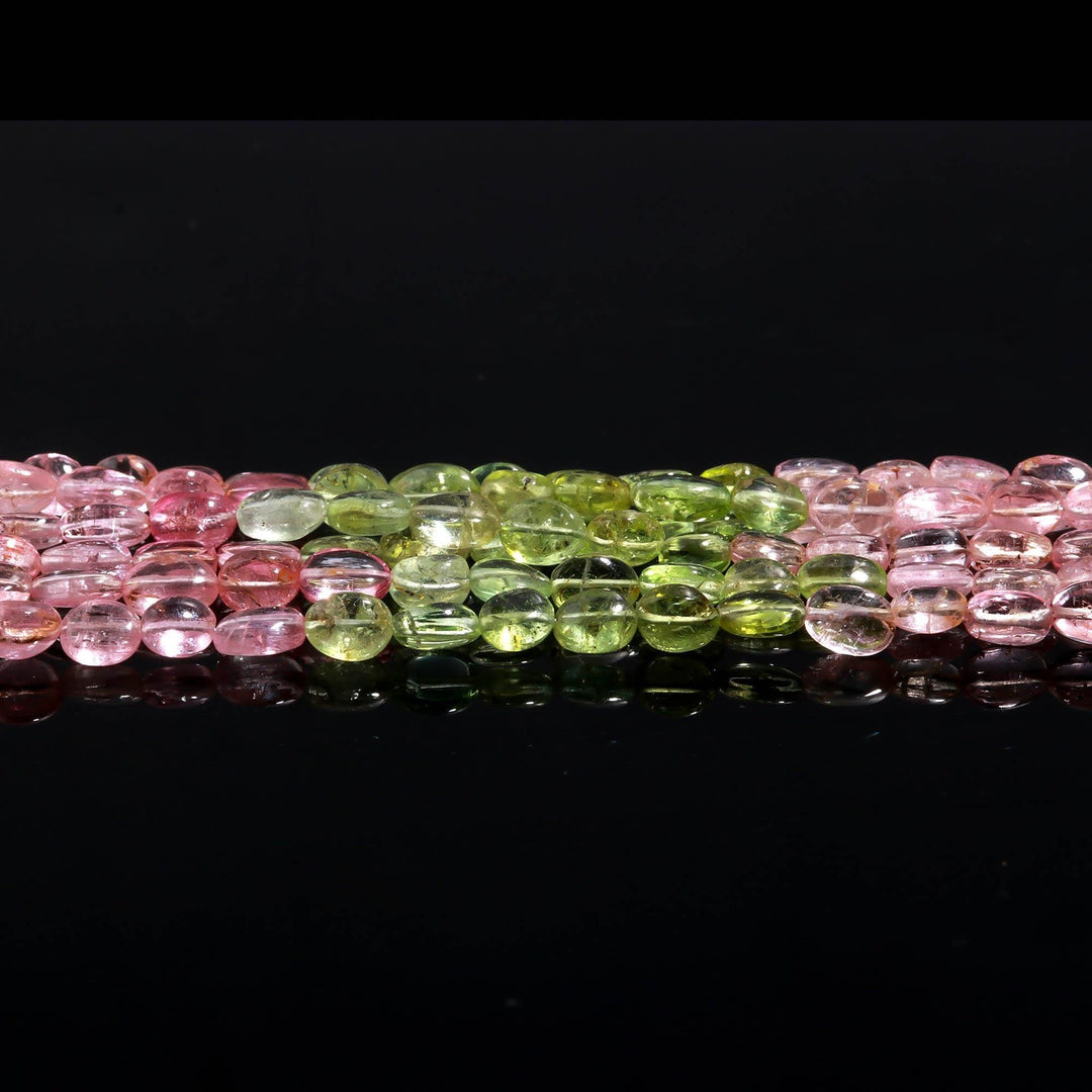 Natural Tourmaline Oval Shape Beads, Pink & Green Tourmaline Smooth Oval Shape Beads for Jewelry Making, Tourmaline Gemstones, 6-7 MM