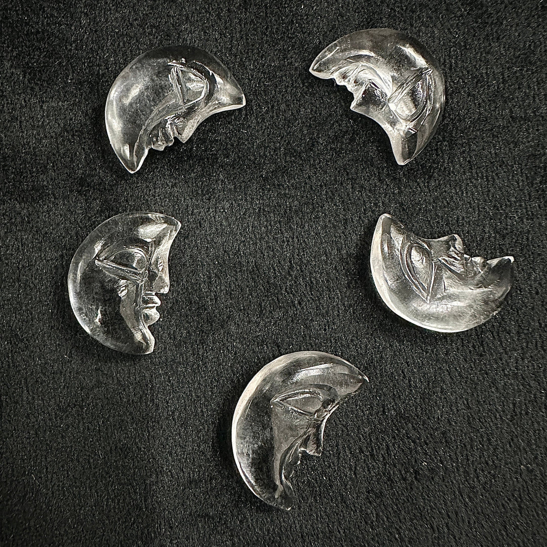 AAA Natural Crystal Moon Face, Crystal Quartz Hand Carved Beads, 18X13 MM, Jewelry Making Carving Gemstone, Chakra Healing Moon Charms