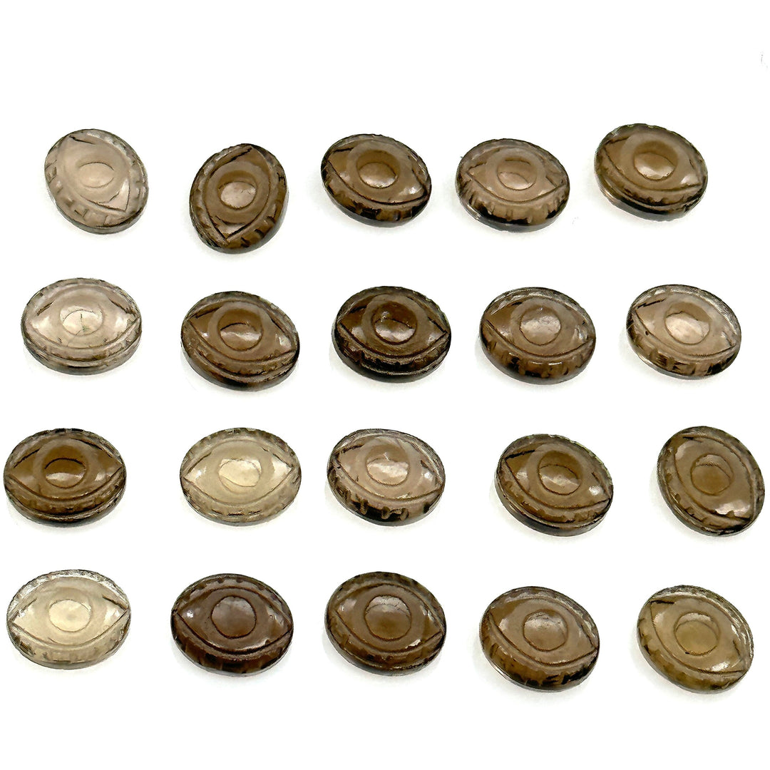 Natural Smokey Quartz Evil Eye Beads, Hand Carved Gemstone Beads, Loose Oval Eye Beads, Evil Eye Charm Beads, Loose Carving Beads 10X12 MM