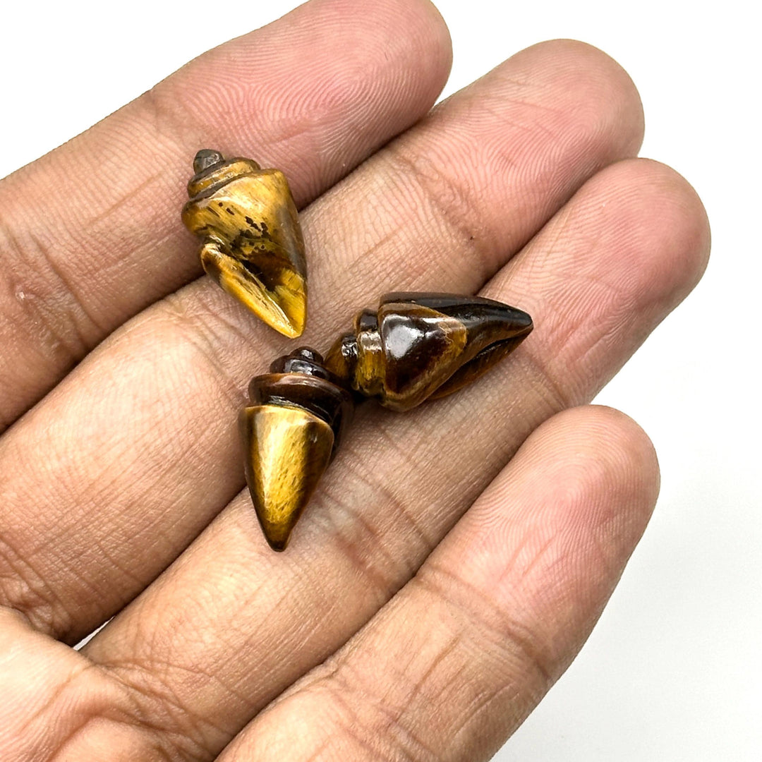 Natural Tiger Eye Conch/Snail Shell Shape Carving, Brown Tiger Eye Hand Carved Shell Shape Gemstone Bead, 18X10 mm Healing Stone Loose Shell