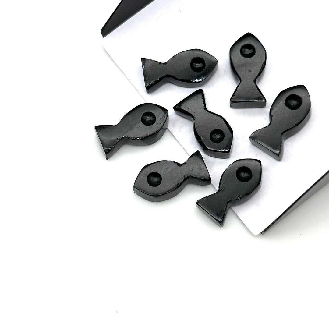 Natural Black Onyx Fish Charm Beads, Fancy Fish Shape Carved Gemstone, 7X14 MM Loose Gemstone Fishes For Jewelry, Healing Protection Beads