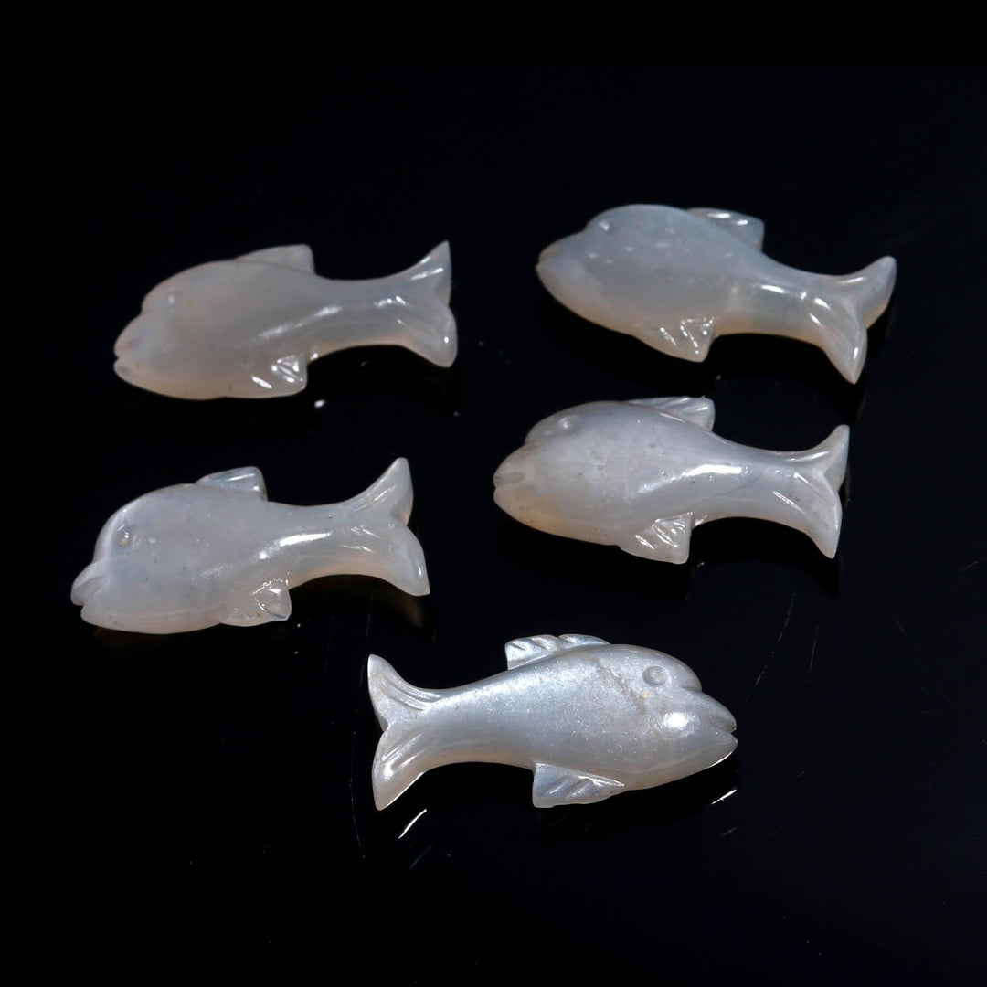 Gray Moonstone Dolphin Shape Carving, Natural Moonstone Fish Shape Beads, Jewelry Making Fish Charms, 28 MM, Loose Sea Carved Stone
