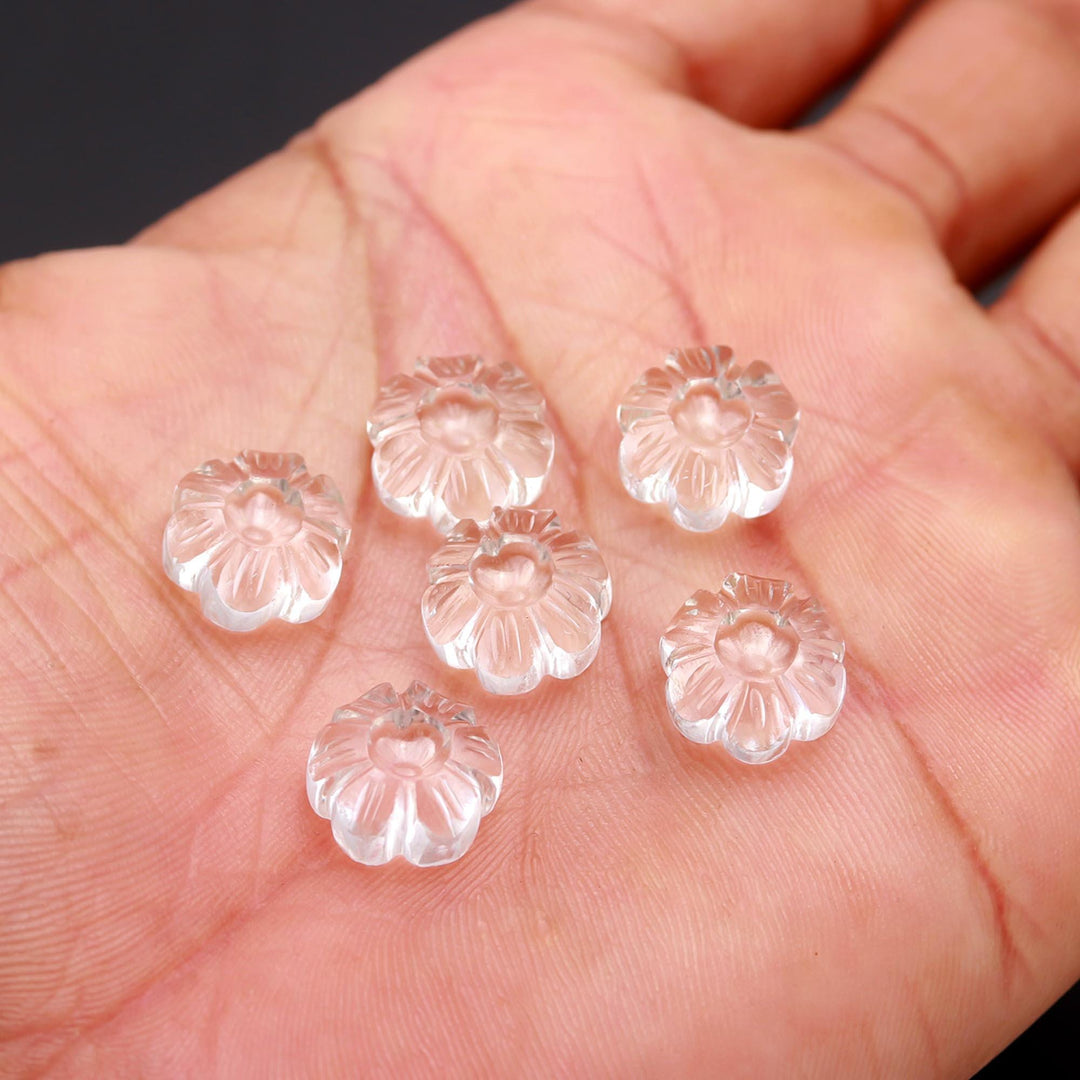 Natural Crystal Quartz Flower Shape Beads, AAA Clear Quartz Flower Gemstone For Jewelry Making, Earrings Makine Charms, Flat Back, 12 MM