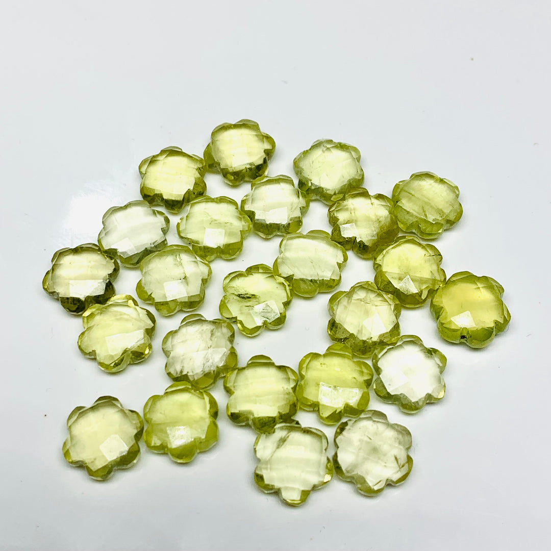 2,3,4,5 Pcs Natural Lemon Quartz Hand Carved Flower Shape, Carved Flower Shape Gemstone For Jewellery, Flower Shape Gemstone, 10 mm