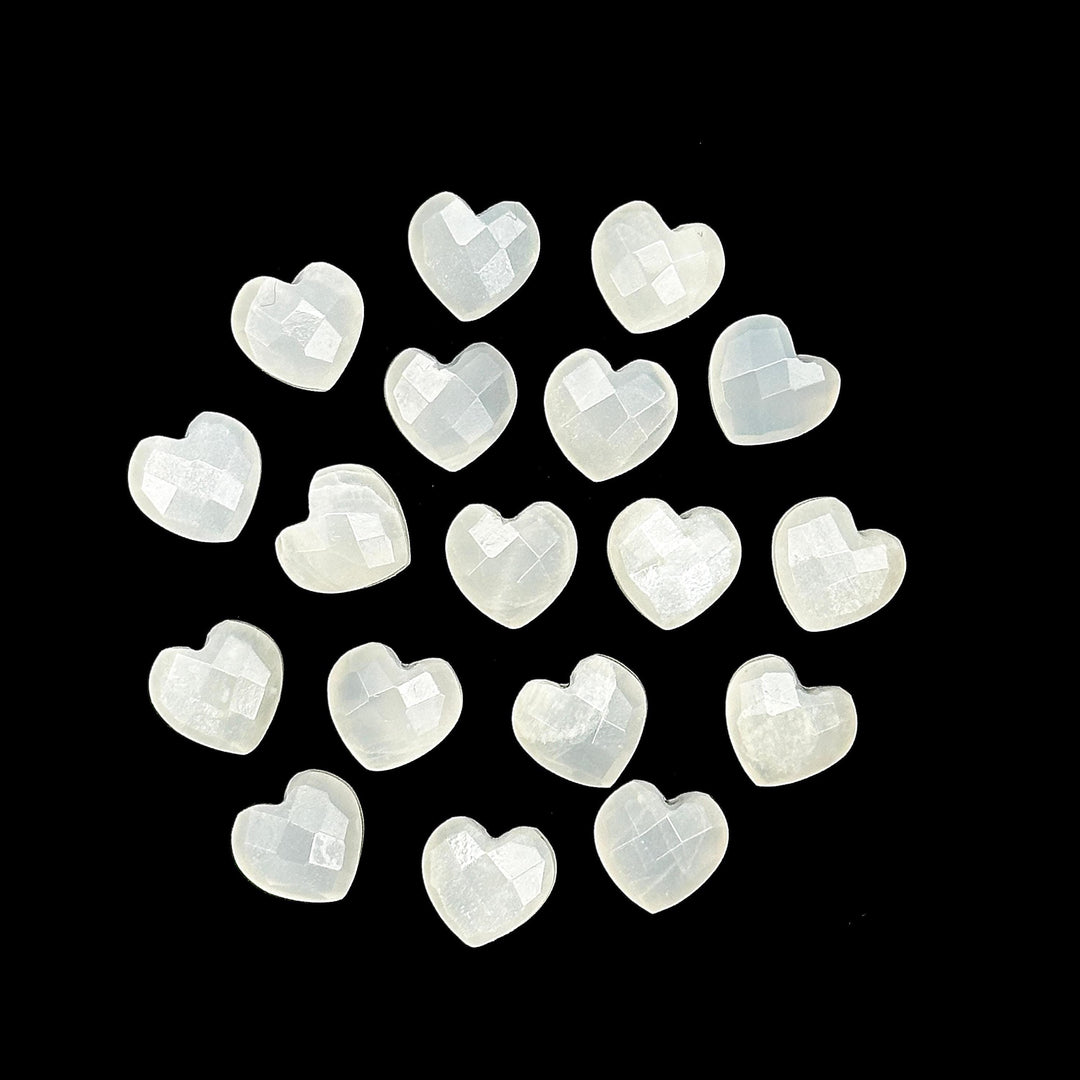 White Moonstone Heart Shape Briolettes, Natural White Moonstone Faceted Heart Shape Beads, Loose Gemstone, 8 MM Heart Charms for Jewelry