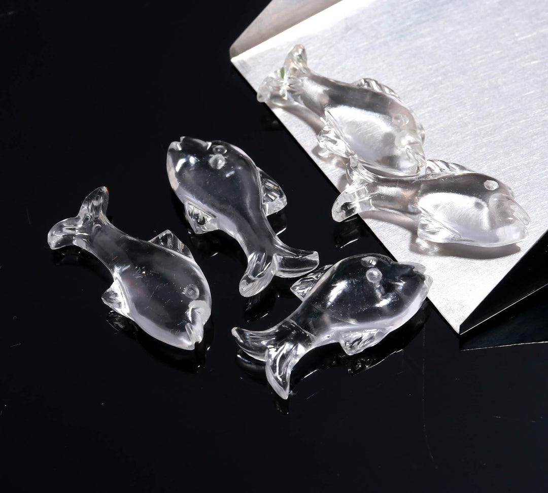 Crystal Quartz Dolphin Shape Carving, Clear Crystal Fish Shape Beads, Jewelry Making Fish Charms, 28 MM, Loose Sea Carved Stone