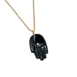 Load image into Gallery viewer, Genuine Black Onyx Hamsa Necklace, Gemstone Hamsa Necklace Gift For Her, Reiki Healing Jewelry, Black Charm Protection Necklace 25 MM Hamsa