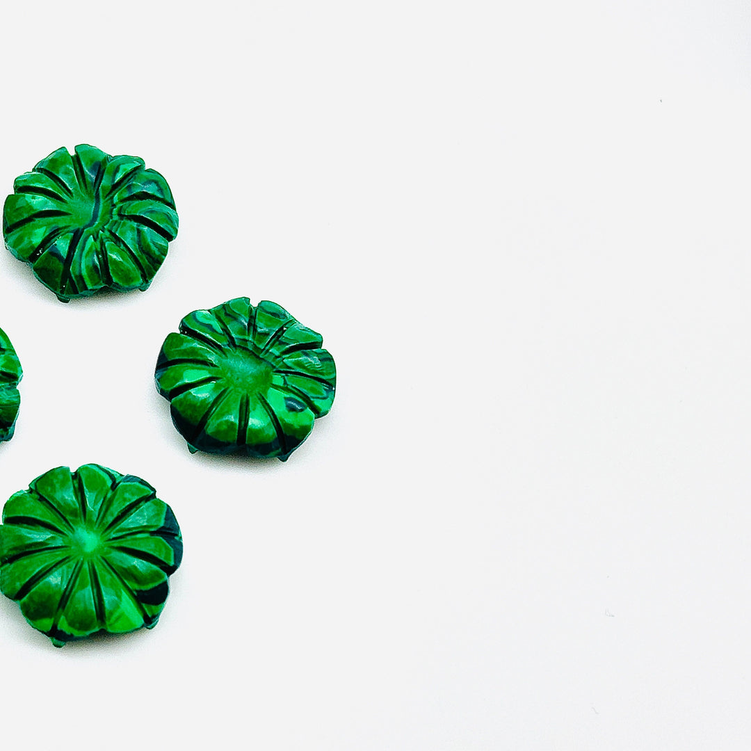 Natural Malachite Flower Shape Carved Gemstone, Green Flower Shape Carving, Carved Gemstone For Jewlery 17 mm, Craft Making Flower Charm