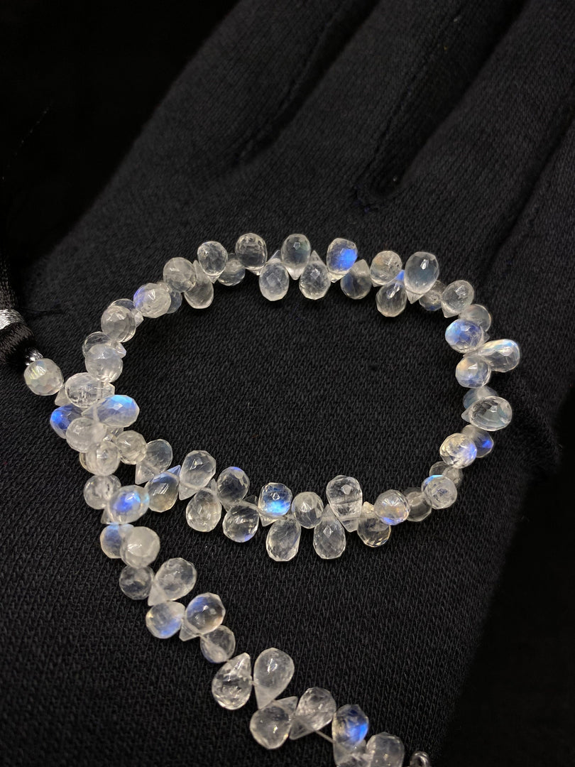 AAA Quality Flashy Rainbow Moonstone Drop Shape Beads, 3.5" Inch Strand Teardrop Shape Beads, Faceted Drop Shape Gemstone Beads, Fire Beads