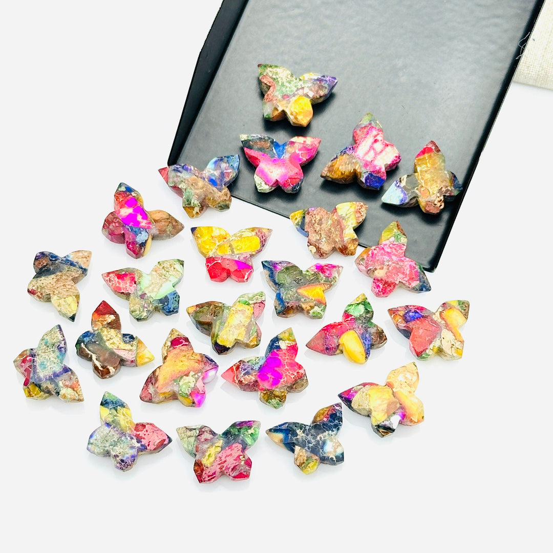 Multi Colorful Mohave Turquoise Butterfly Beads, Faceted Butterfly Gemstone, Rainbow Color Oyster Turquoise Carving Loose Beads 14x10 MM