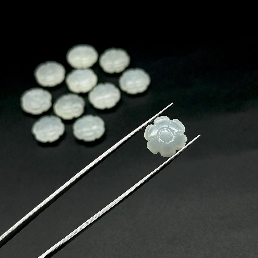 Hand Carved White Moonstone Flower Shape Beads, Genuine Moonstone Flower Shape Carving, Jewelry Making Loose Gemstone Charms, 12 MM