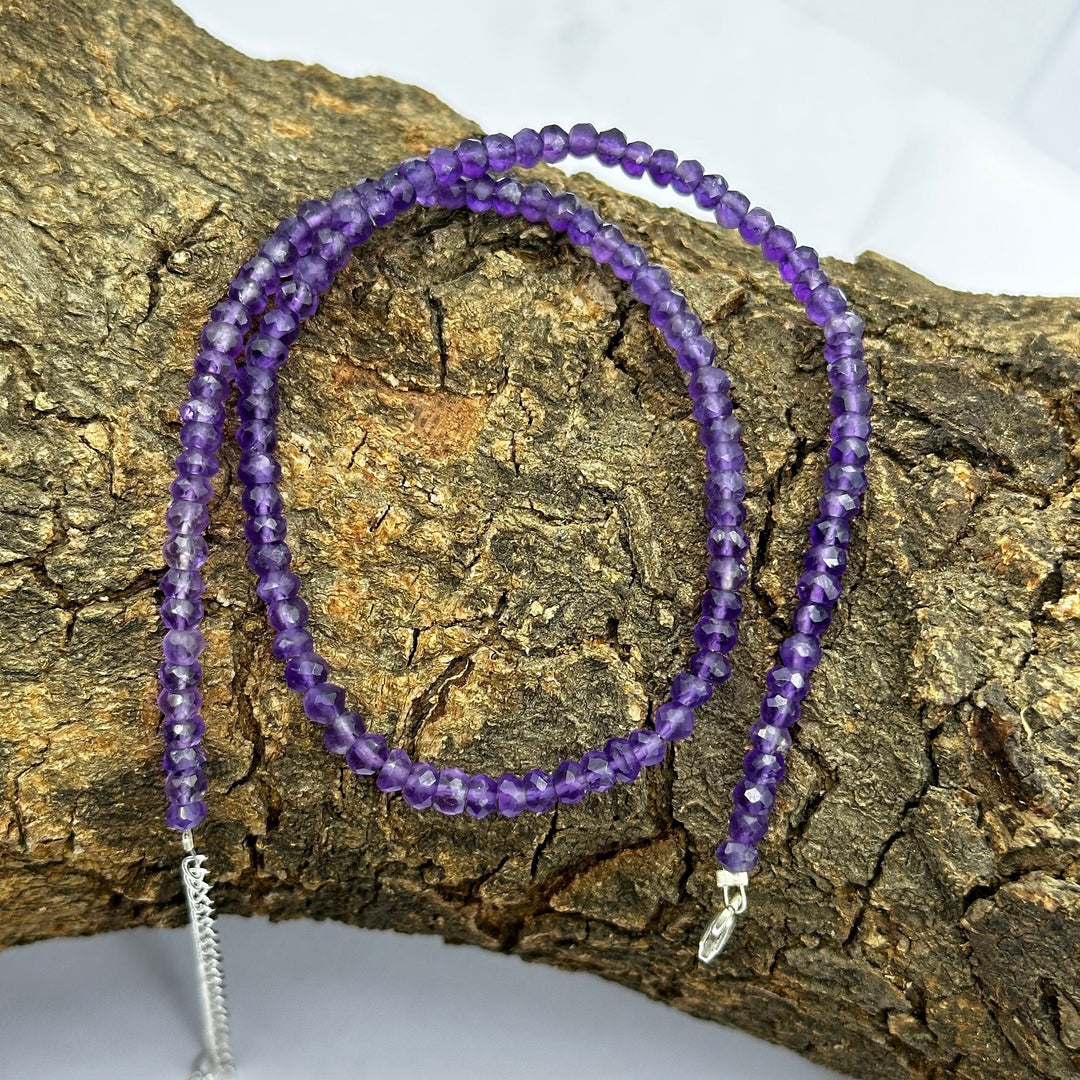 Dainty Natural Amethyst Beaded Necklace, Amethyst Faceted Rondelle Beads Necklace, Purple Beads Necklace For Women's, Gemstone Necklace