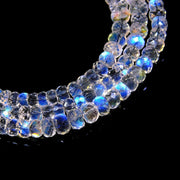 AAA+ Quality 100% Natural Rainbow Moonstone Faceted Rondelle Beads, 4” Inch Strand, Flashy Rainbow Moonstones Beads, 25-28 Pieces, 3-5 MM