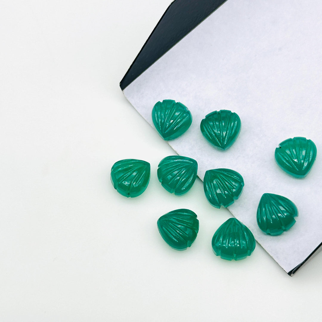Natural Green Onyx Shell Beads, 8 MM Hand Carved Seashells, Tiny Carved Beads, Green Onyx Shell Charms, Jewelry & Craft Making Gemstones