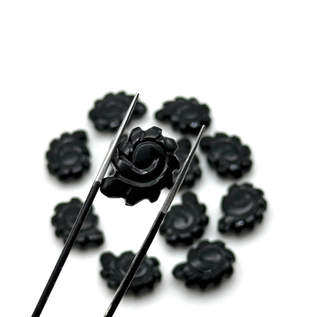 Natural Black Onyx Carved Shell Beads, Hand Carved Snail Shell Shape Gemstone, Seashell Charm, 16 MM Seashell Beads For Jewelry Making