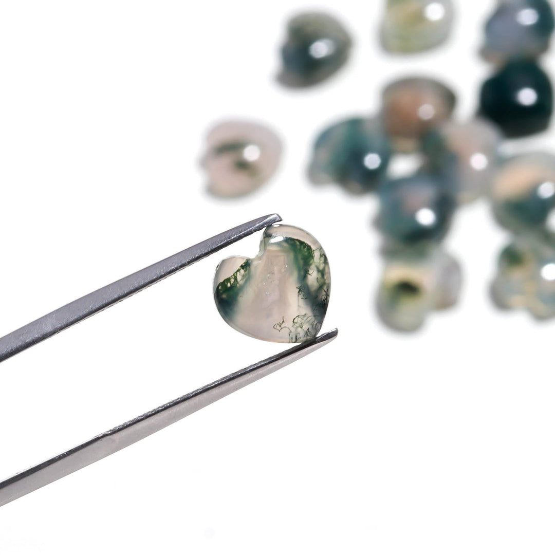 Natural Moss Agate Heart Shape Beads, Tree Agate Heart Shape Smooth Gemstone Beads, Loose Wholesale Heart Charm Beads, 10 MM