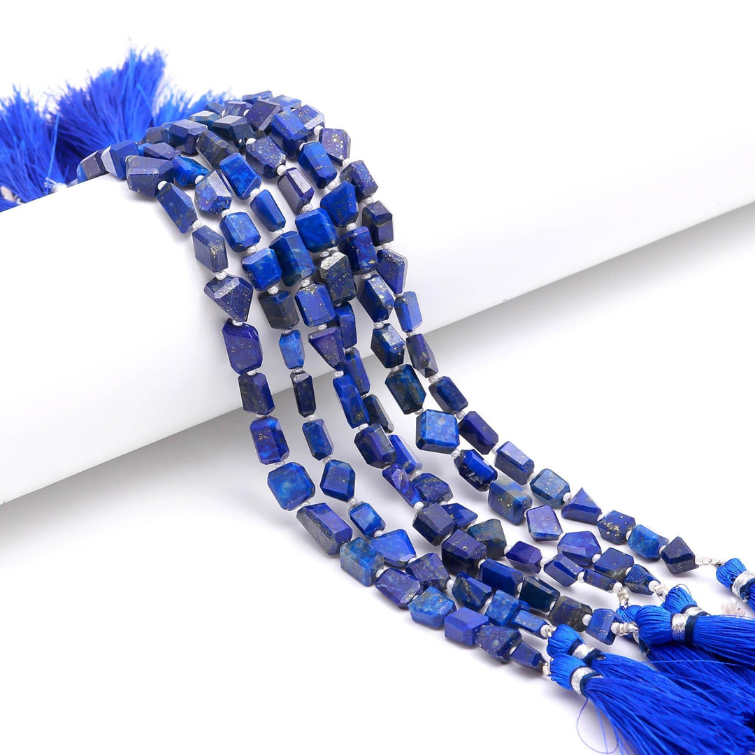 Natural Lapis Lazuli Faceted Tumble Beads: 8" Gemstone Strand