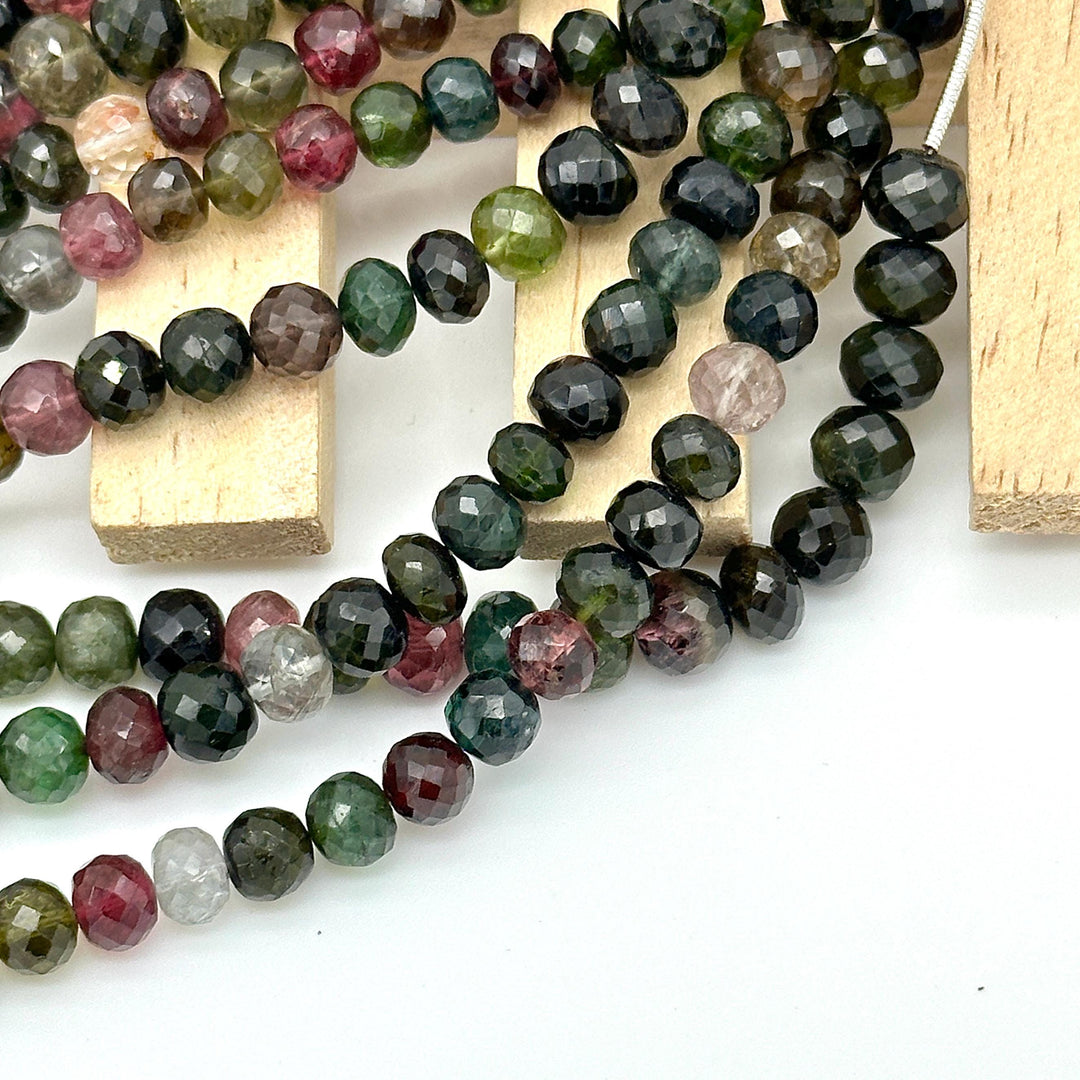 Dark Tourmaline Faceted Round Beads, Natural Multi Tourmaline Faceted Beads, 6 - 6.5 MM Mix Tourmaline Beads For Jewelry, 4 Inch Strand
