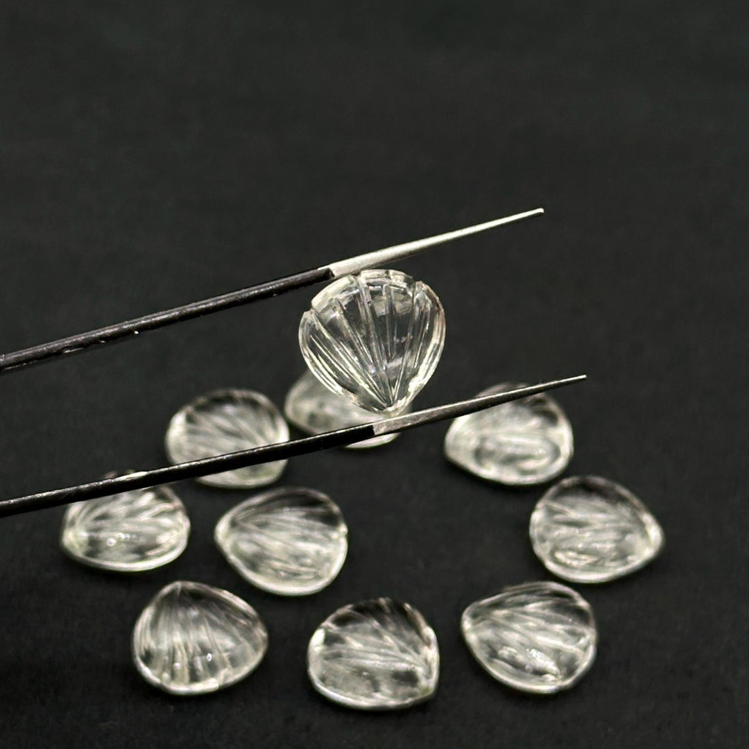 Natural Crystal Quartz Carved Shell Shape Beads, 12 MM Shell Beads, Carved Gemstone, Seashell Charm Gemstone, Hand Carved Shell Charms Beads