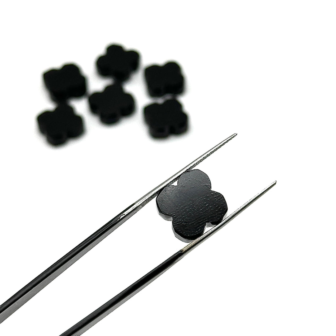 Natural Black Onyx Clover Shape Beads, Four Leaf Clover Shape Gemstone, Loose Wholesale Beads for Jewelry Making, Loose Beads, 12 MM