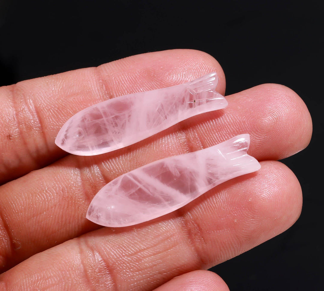 AAA Rose Quartz Handmade Fish Carving Beads, Pink Rose Quartz Healing Fish Shape Gemstones, 10X30 MM, Fish Charms For Jewelry Making