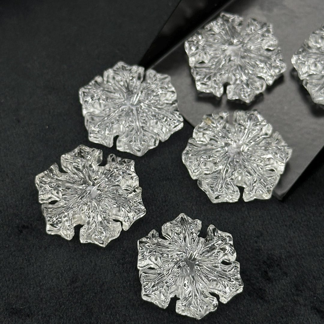 Snowflakes Crystals, 1 pc Natural Crystal Quartz Snowflake, 22 MM Handmade Snowflake Carvings, Hand Carved Gemstone For Jewelry, Ice Flakes
