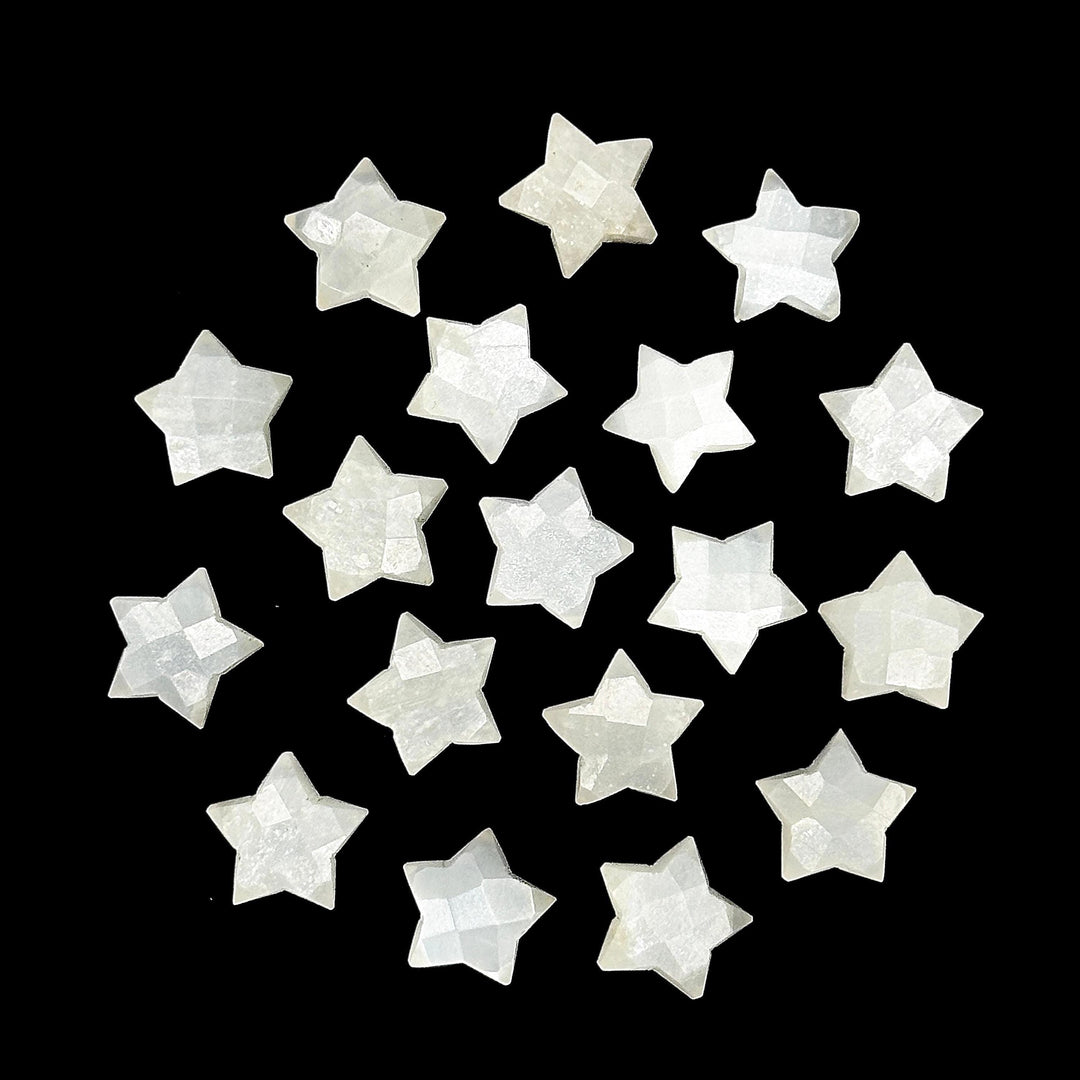 Faceted Moonstone Star Beads: Handmade Gemstone Charms (10mm)