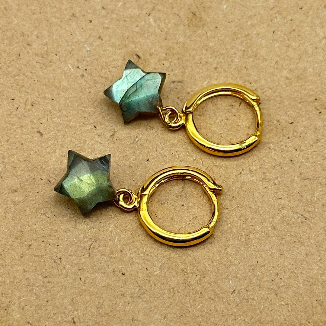 Pretty Labradorite Star Earrings, Gift For Girls, 10 MM Faceted Star Loop Earrings, Gift For Her, Star Shape Gemstone Jewelry For Gift