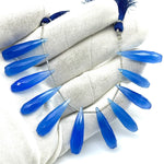 Load image into Gallery viewer, Matched Pairs - Blue Chalcedony Long Drop Shape Briolette's, Faceted Teardrop Beads, 7X30 mm Deep Blue Color Drops For Earring Making