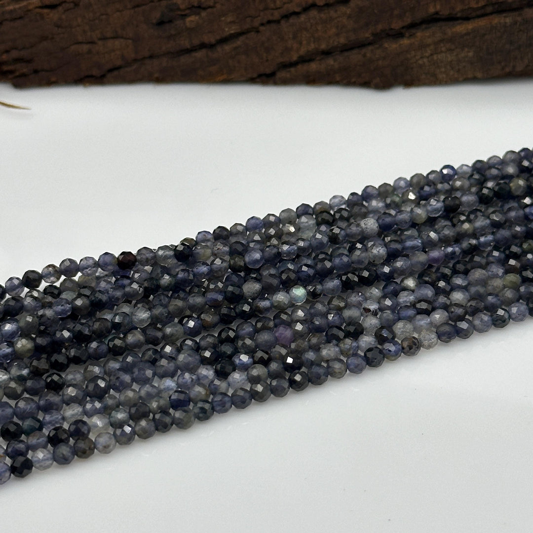 Faceted Iolite Beads: 4mm Round Blue Gemstone Strand, 13 Inch