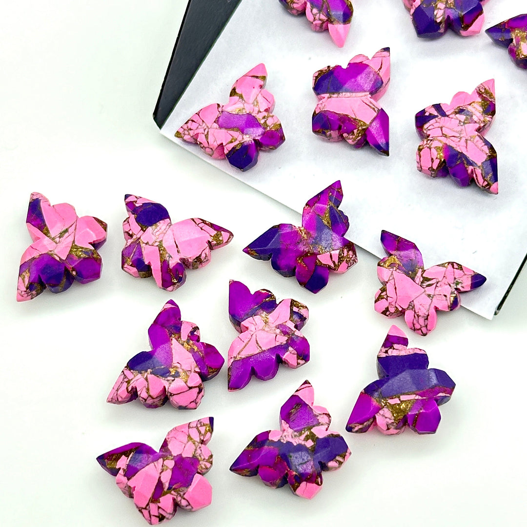Amazing Pink & Purple Mohave Copper Turquoise Butterfly Beads, Faceted Butterfly Gemstone, Purple Oyster Turquoise Carving Beads 14x10 MM