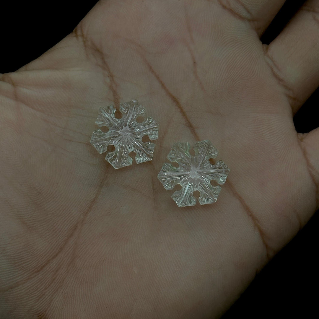 1 pc Natural Crystal Quartz Snowflake Shape Gemstone, 18 MM Handmade Snowflake Carvings, Hand Carved Gemstone For Jewelry, Ice Flakes Gems