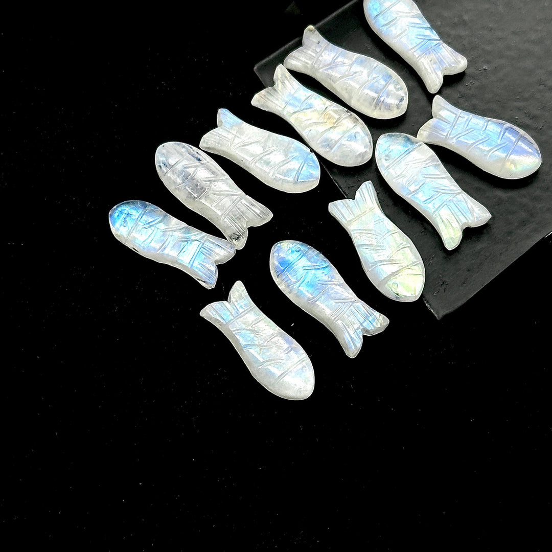 Rainbow Moonstone Fish Carving: Hand Carved Briolette Charm (8x20 MM