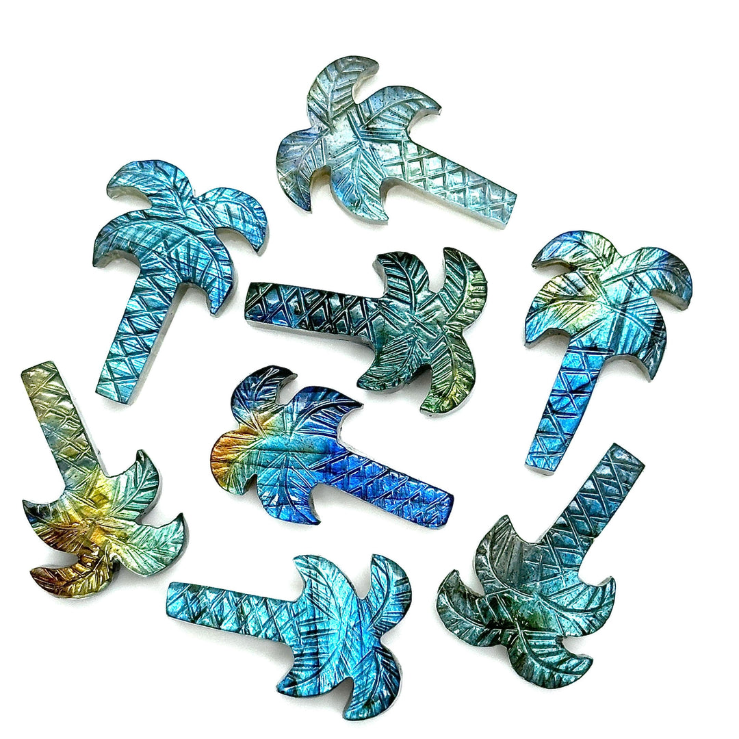 Labradorite Palm Tree Shape Gemstone, Hand Carved Tree Shape Stone, Unique Tree Carving for Jewelry Making, Flashy Labradorite, 28 MM