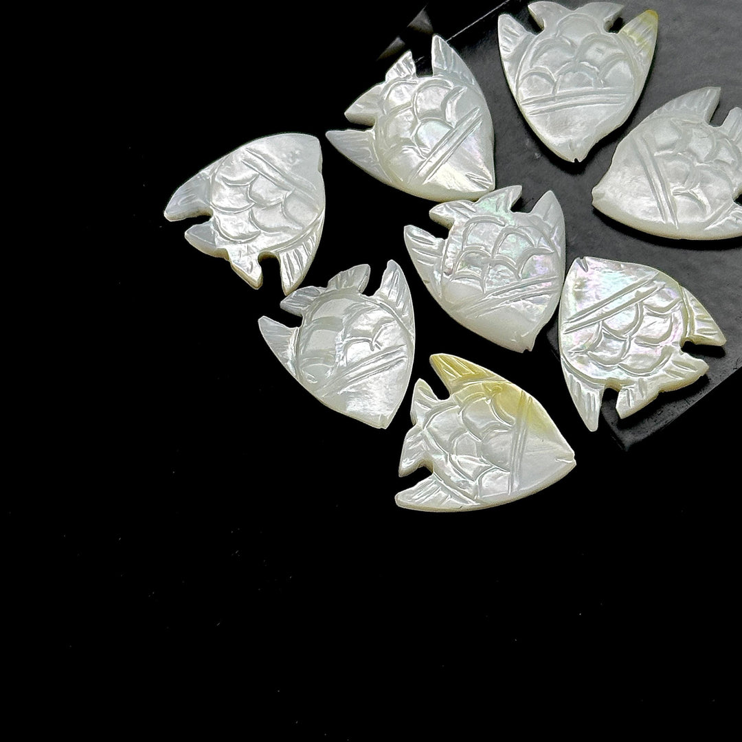 Hand Carved Mother of Pearl Fish Beads: AAA Gemstone (16X17 MM)