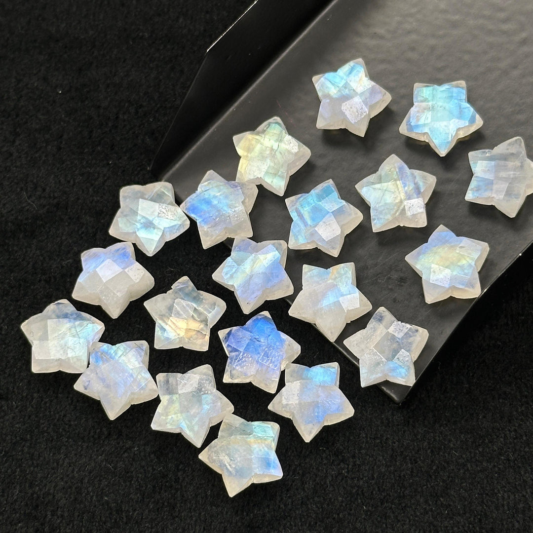Rainbow Moonstone Star Beads: Faceted Briolette Charms, 12mm