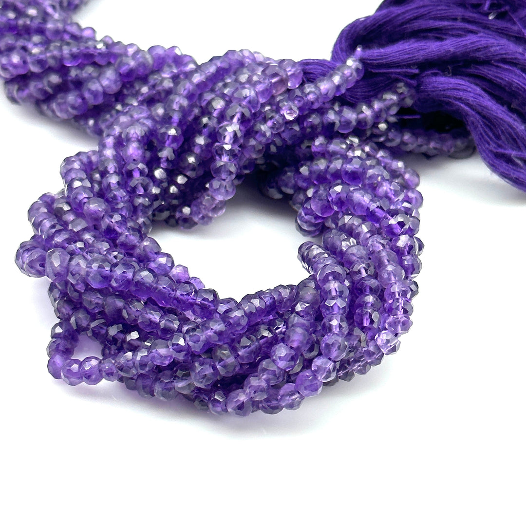 Natural Amethyst Faceted Rondelle Beads, Amethyst Faceted Jewelry Making Loose Beads, Purple Amethyst Crystals, 4 MM Wholesale Crafts Beads