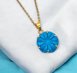 Load image into Gallery viewer, AAA Blue Turquoise Flower Pendant, Turquoise Hand Carved Flower Necklace, Flower Gemstone Necklace For Her, 17 mm Flower, Bridesmaid Gifts