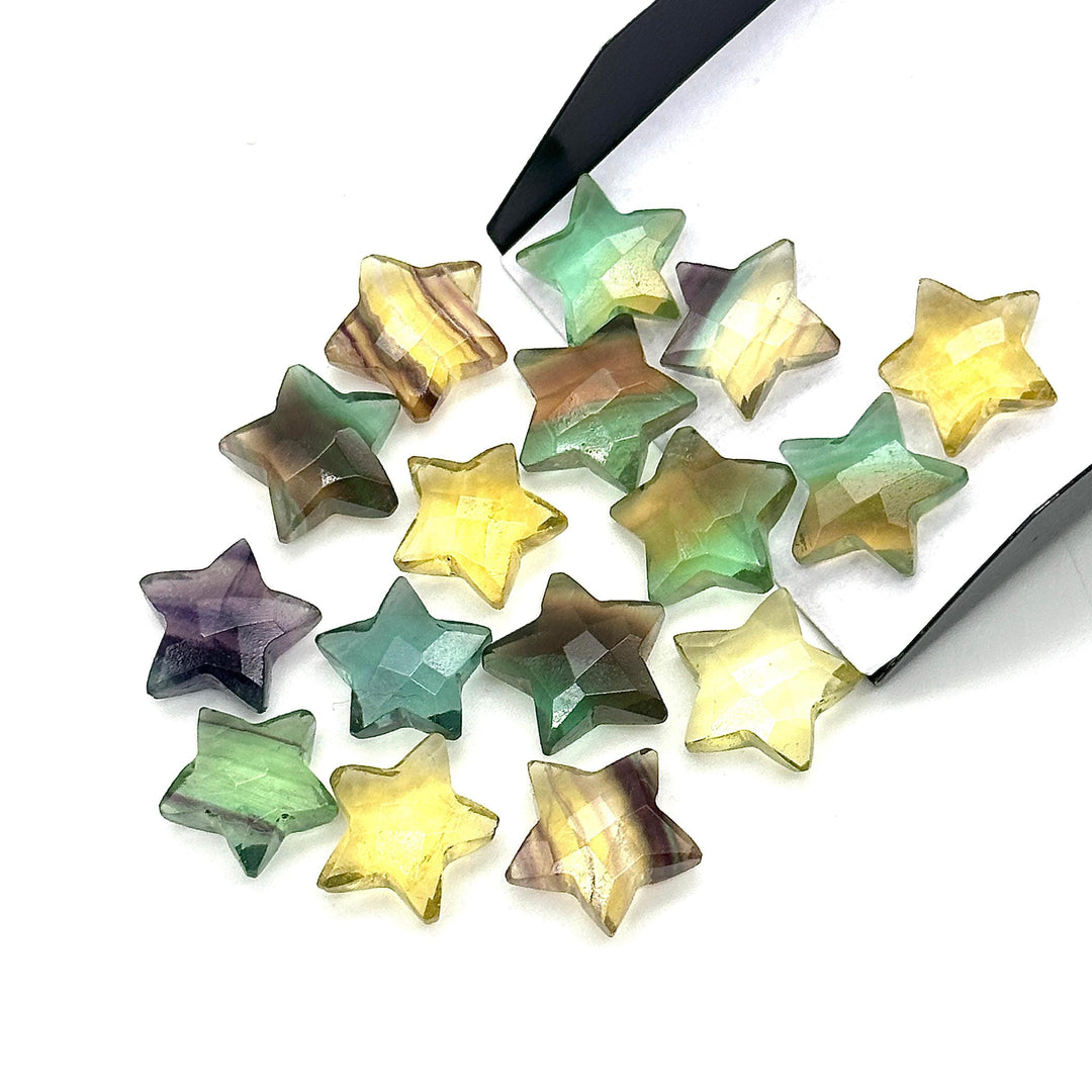 Rainbow Fluorite Star Shape Briolettes, Natural Multi Fluorite Star Beads, Hand Carved Star for Crafts and Jewelry, Star Shape Charms, 15 MM
