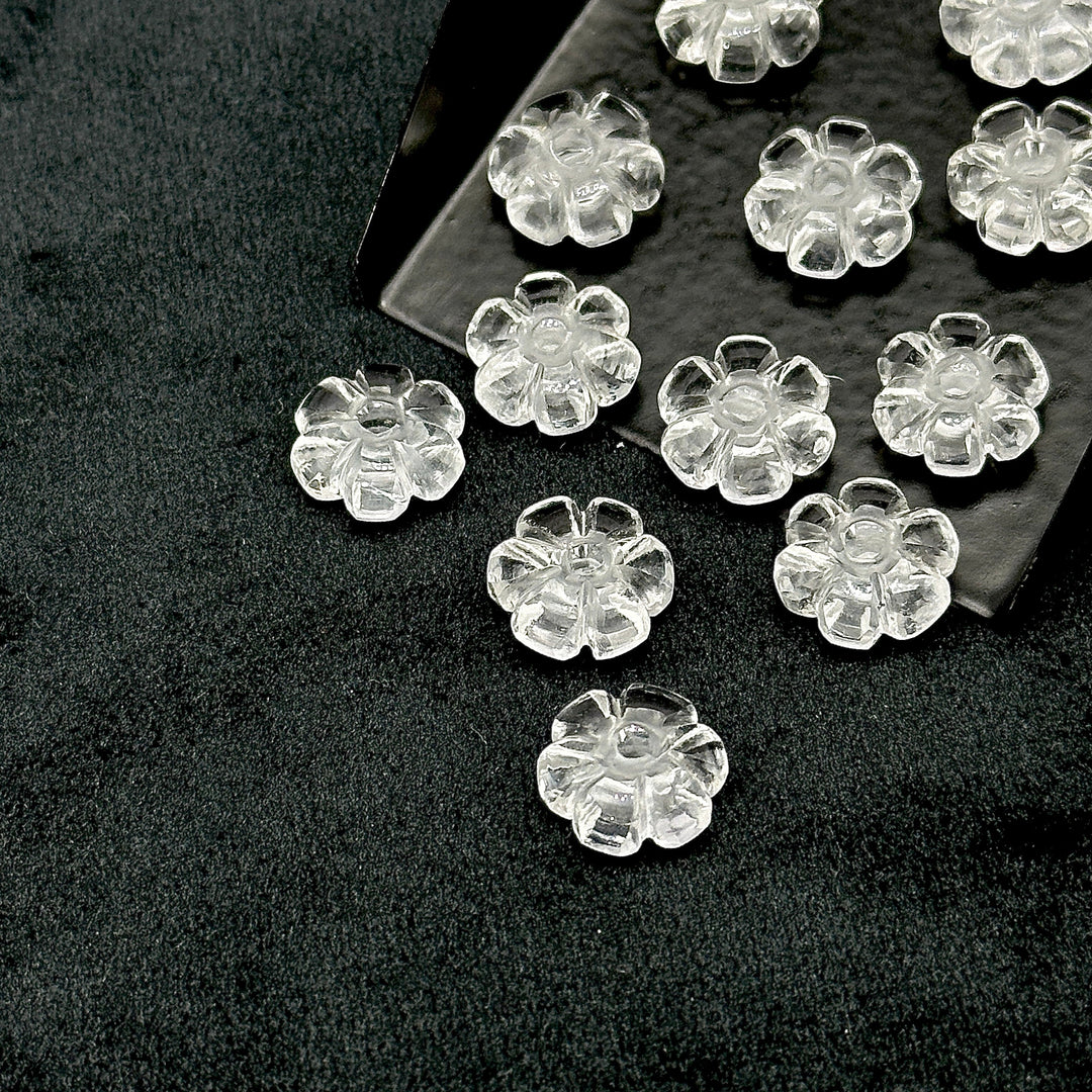 Natural Crystal Quartz Flower Shape Carved Gemstone, Flower Shape Carving, Carved Gemstone For Jewlery 12 mm, Craft Making Flower Charm