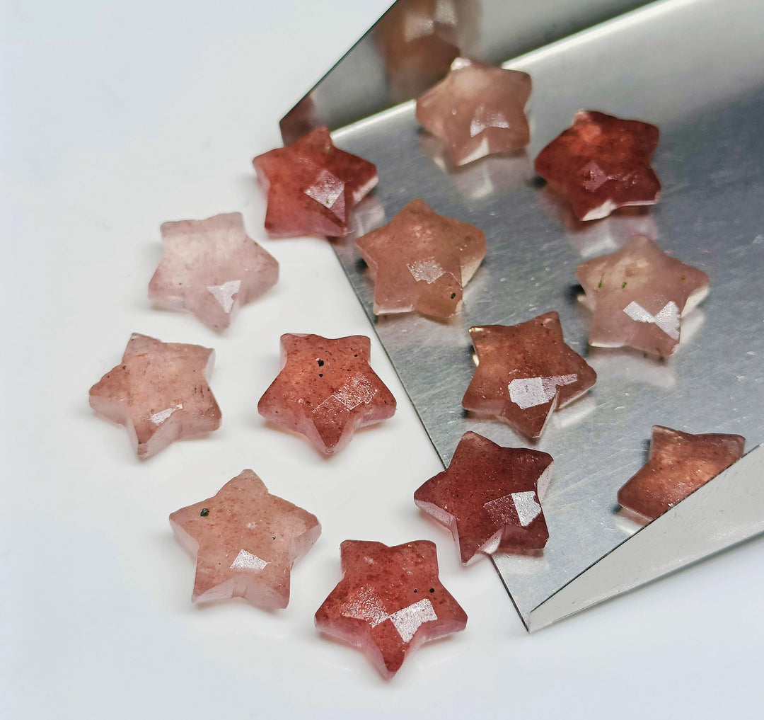 Natural Pink Strawberry Quartz Star Shape Briolettes, Star Shape Gemstone For Jewlery, Hand Carved Star Shape Charms, 10 MM, Star Shape Bead