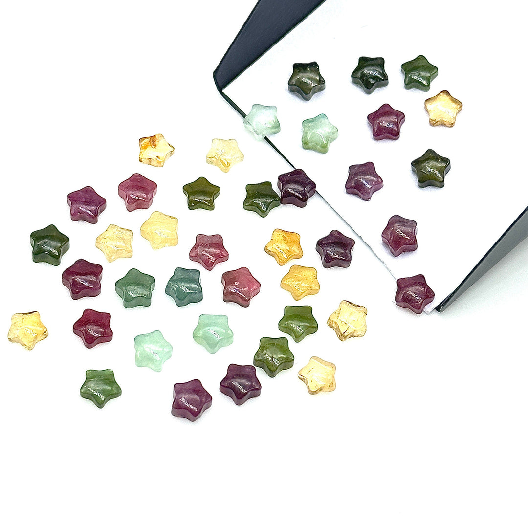 Natural Tourmaline Little Stars, Flat Back Smooth Star Shape Beads, 5 MM Star Shape Gemstone for Jewlery, Colorful Carving Star Beads