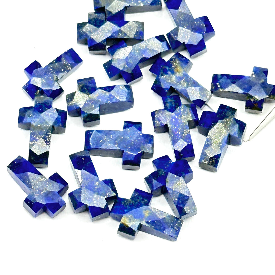 Lapis Lazuli Cross Shape Gemstone Beads, Faceted Cross Carving Beads, Healing Gemstone Beads, Holy Cross Loose Beads, Power Beads 15X10 MM
